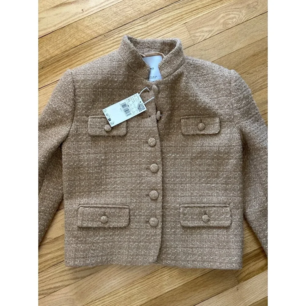 Mango Womens Beige Tweed Button-Up Jacket, XS, new with tags - Picture 3 of 7